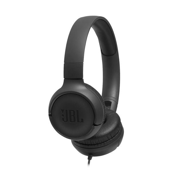 Auricular JBL Tune 500 negro con cable y sonido Pure Bass, diseño plegable con micrófono