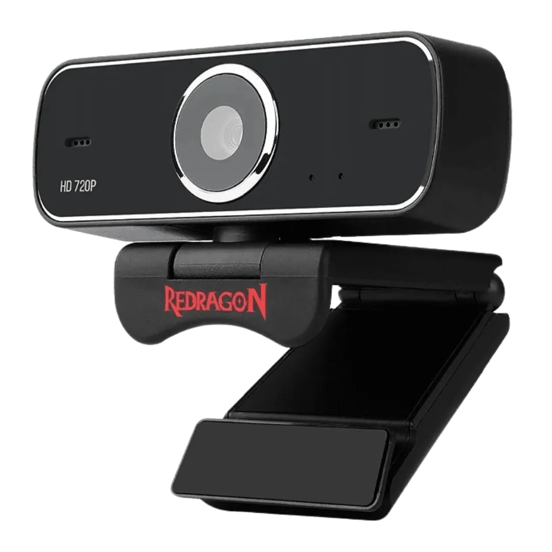 Cámara web HD 720p Redragon Fobos GW600 con micrófono y rotación 360 grados, foto de lado