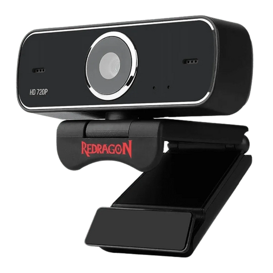 Cámara web HD 720p Redragon Fobos GW600 con micrófono y rotación 360 grados, foto de lado