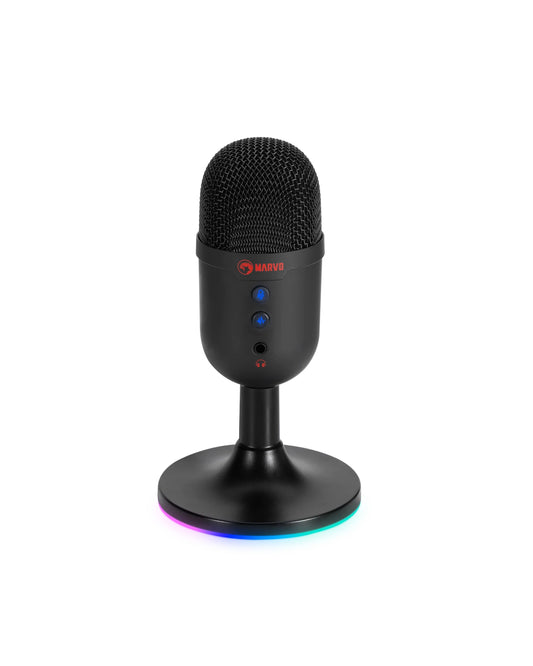 Micrófono de escritorio negro, omnidireccional para gamers, streamers y creadores de contenido